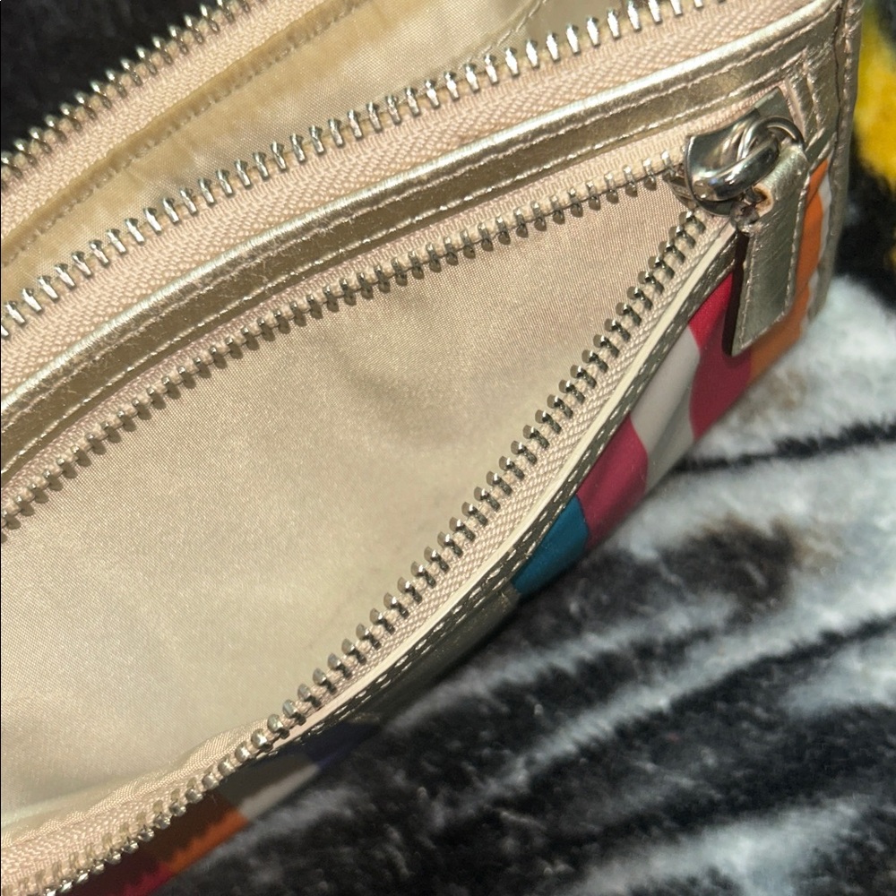Coach Julia Legacy Stripe zippy wallet wristlet in sateen gold metallic leather. - Picture 5 of 11